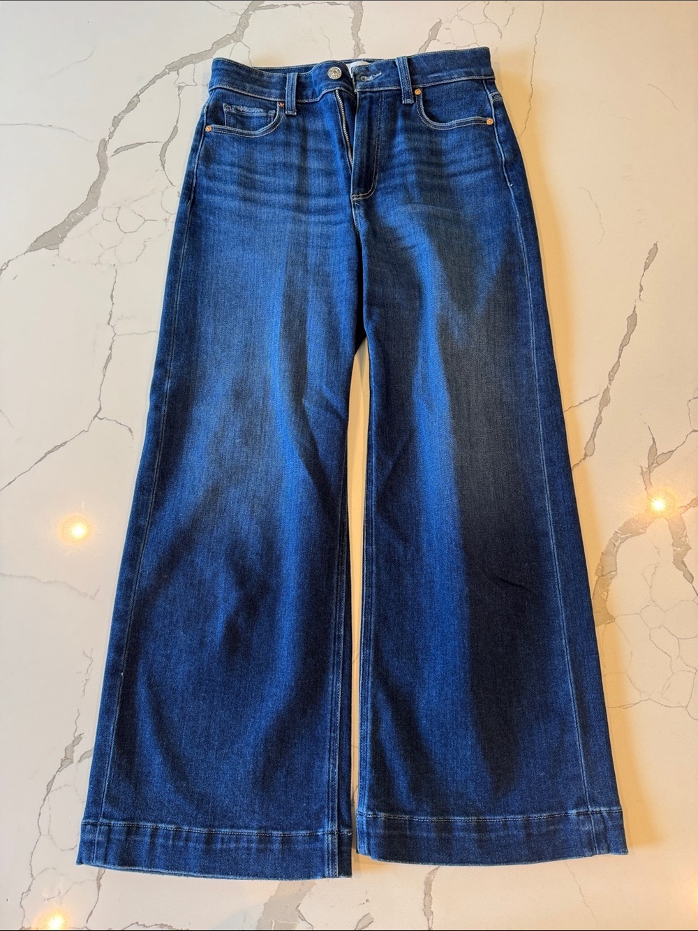 PAIGE Dark Blue Wide-Leg Jeans